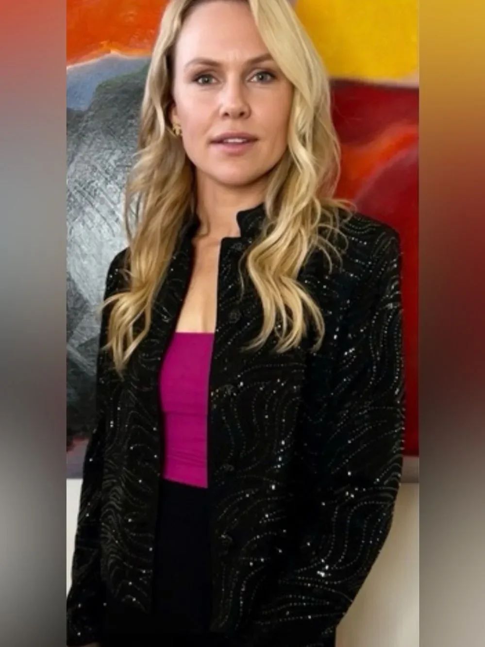 St. John Sparkly Black Evening Jacket- Short Button-Down Rhinestones Pyettes